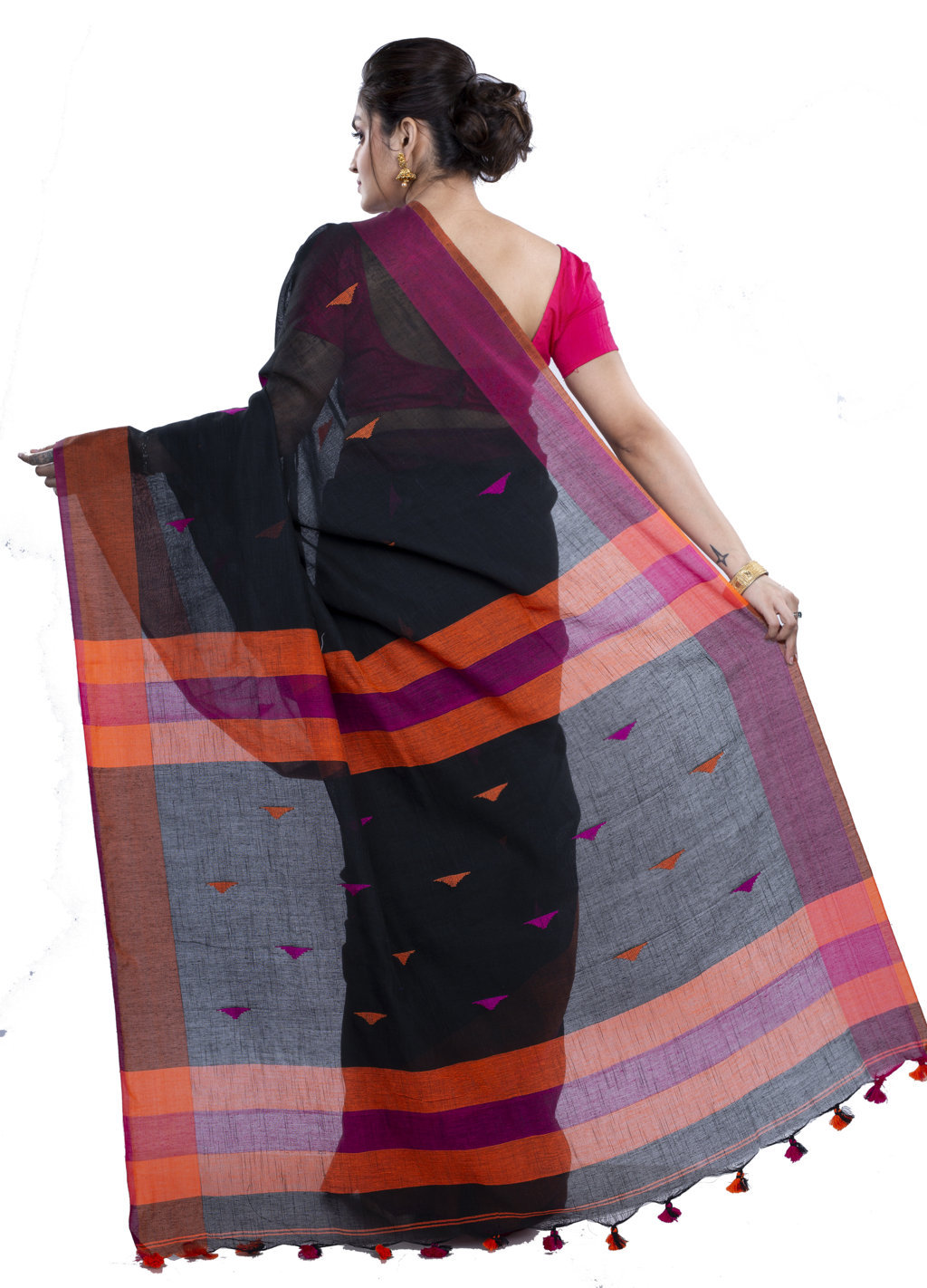 Black Pure Cotton Clasic_Than Hand Loom Saree (802)